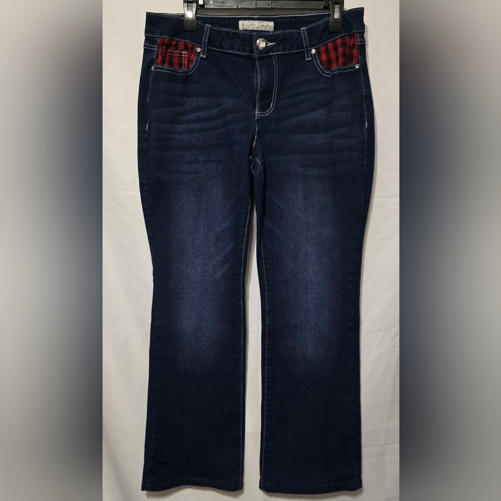 Est. 1946 Classic Boot Cut Jeans with Red Plaid Accents